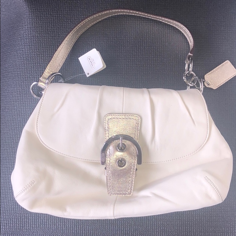 brand new w/ tags white leather coach purse